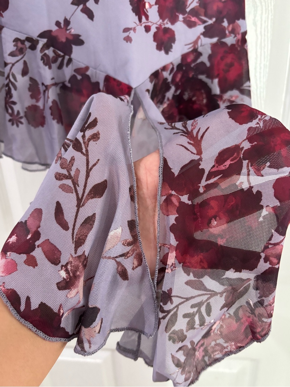 Rebellious Ruffle Sleeveless Top • Lavender with Burgundy Floral Print XL - Picture 10 of 11